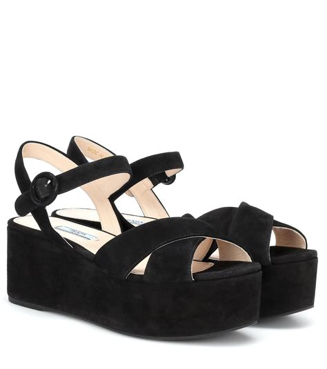 prada rubber slide sandals|Prada suede platform sandals.